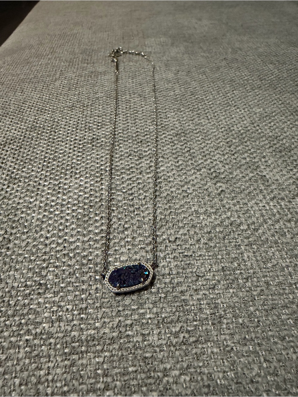 Kendra Scott Elisa Silver Chain Necklace with Dark Blue Druzy Pendant